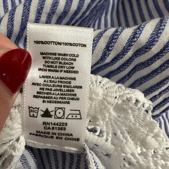 NWT Bishop & Young Small Blue and White Striped Off the Shoulder Top - Picture 4 of 5